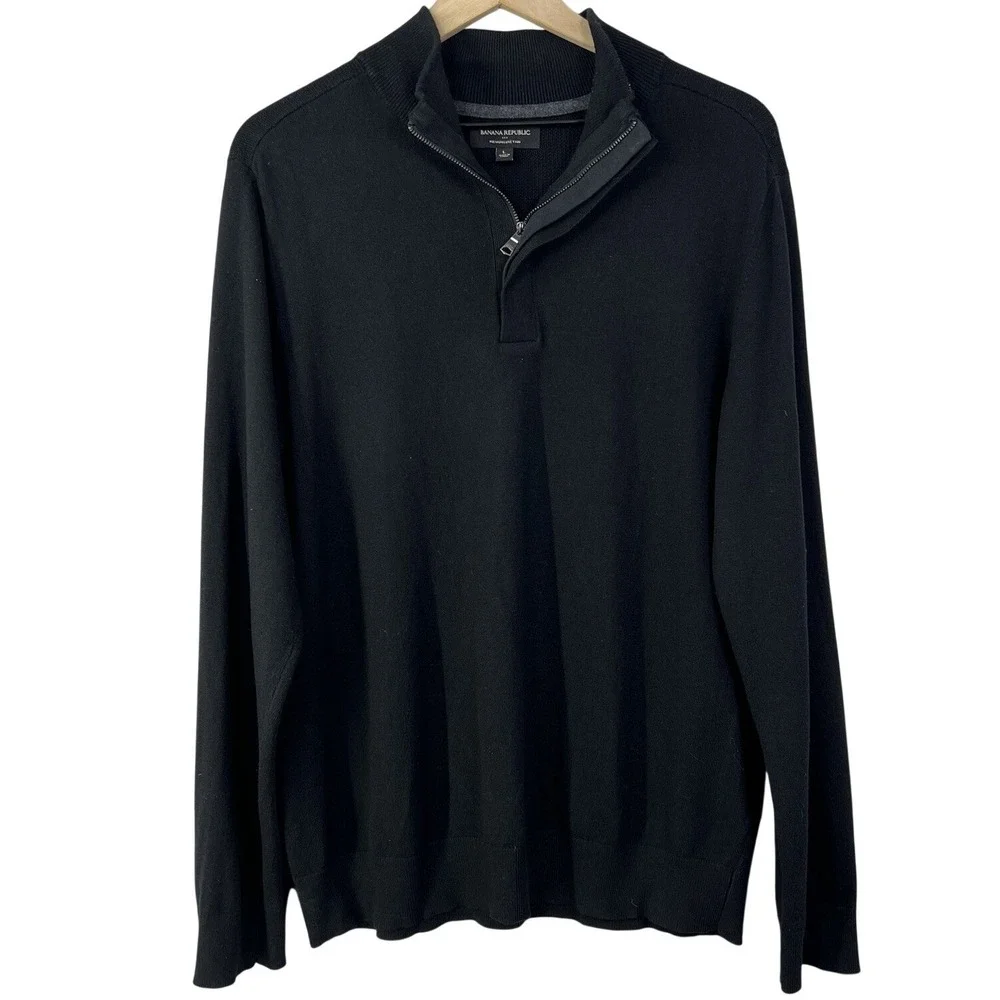 Banana Republic Mens Premium Luxe Yarn Quarter Zip Sweater Black Silk Cashmere L